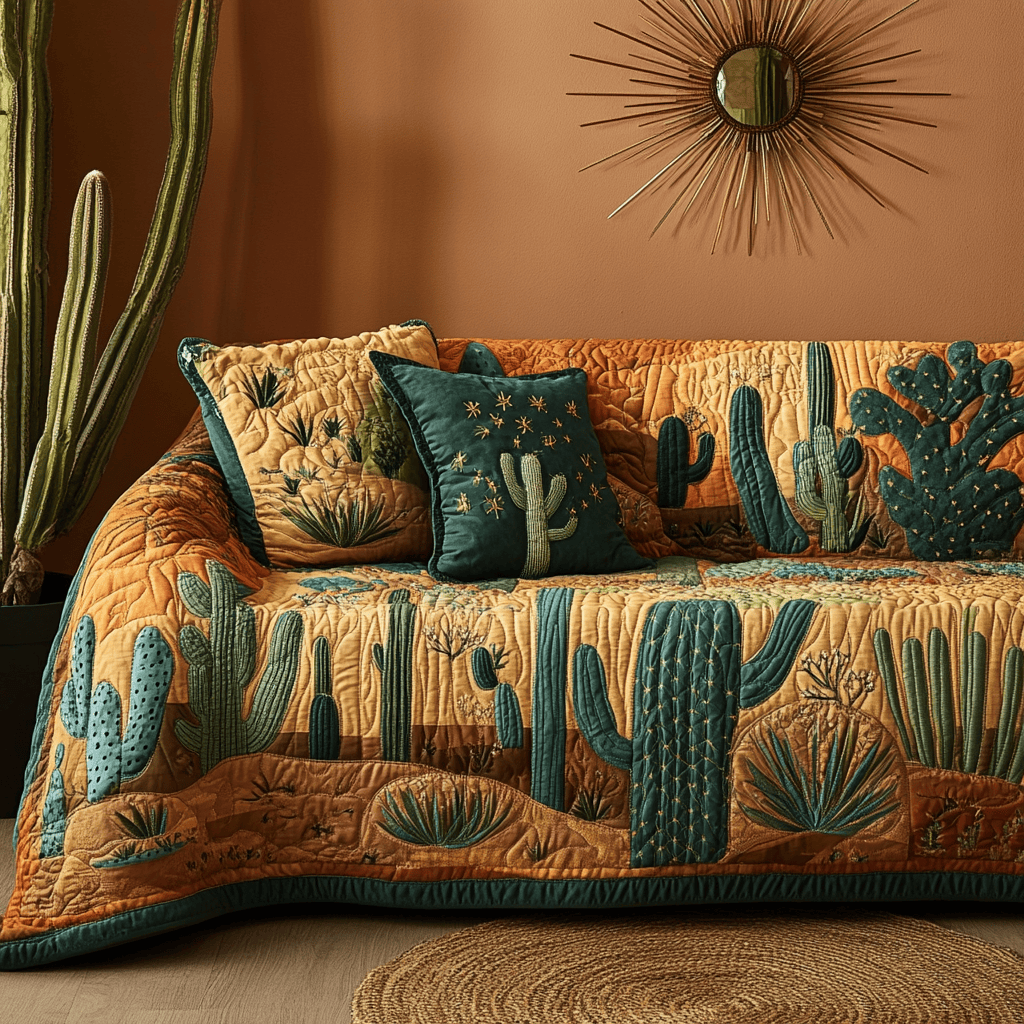 Cactus Garden Quilted Sofa Cover Western Living Room Decor Gifts For New Home