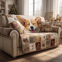 Corgi Essence Quilted Sofa Cover Cute Puppy Quilt Style Sofa Cover Unique Gift For Her