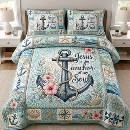 Jesus Is The Anchor  Quilted Bedding Set Faith Of The Ocean Duvet Covers Gift Idea