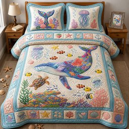 Blue Whale Quilted Bedding Set Ocean Lover Bedding Set Gift For Whale Lovers