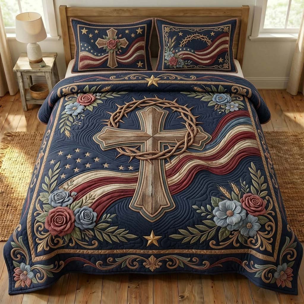 Crowned Faith Quilted Bedding Set Cross Bedding Set Gifts For Best Friend