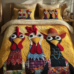 Chicken Quilted Bedding Set Funny Bedding Set Gift For Chicken Lovers