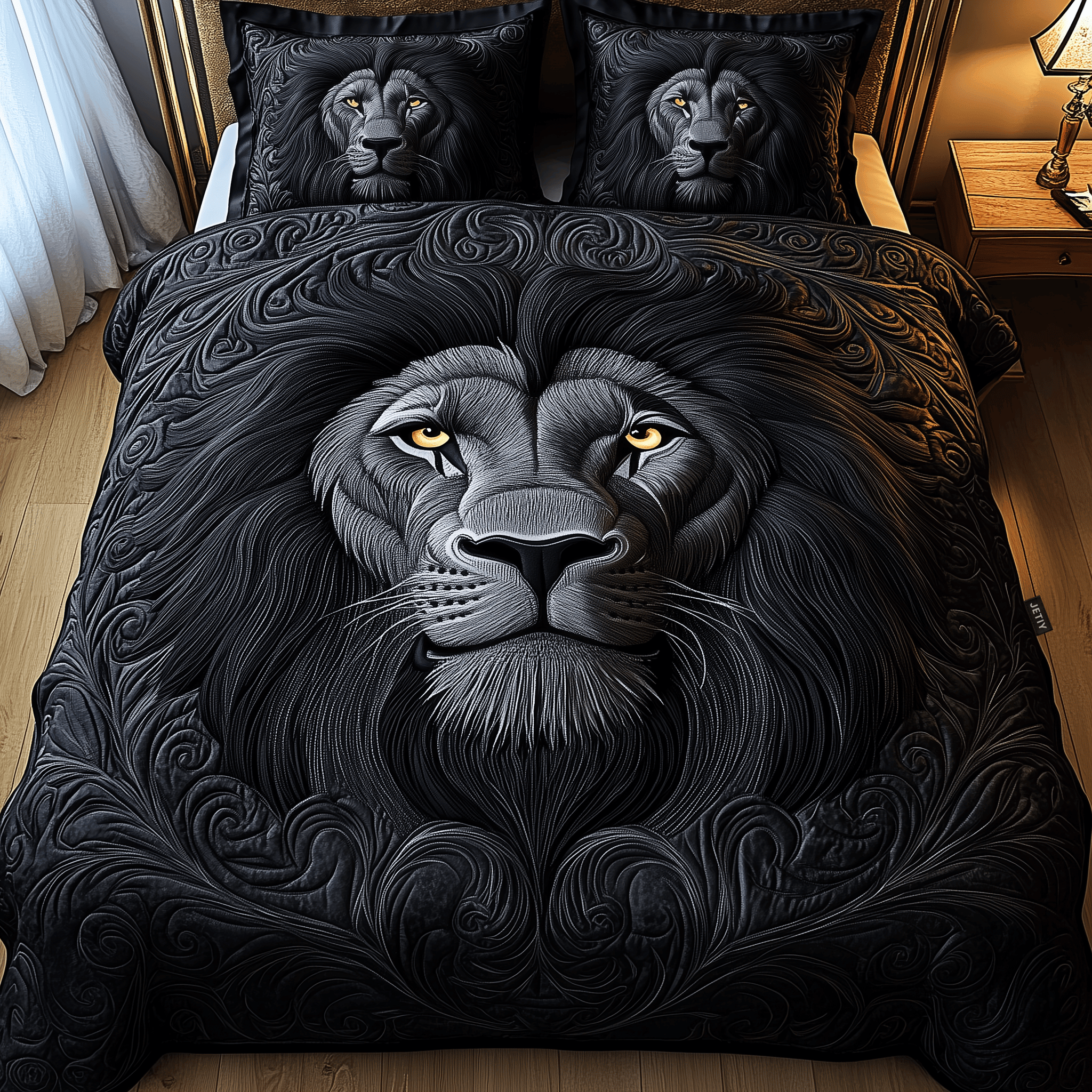 Majestic Lion Quilted Bedding Set Golden Eyes Lio Duvet Covers Masculine Bedroom Decor_