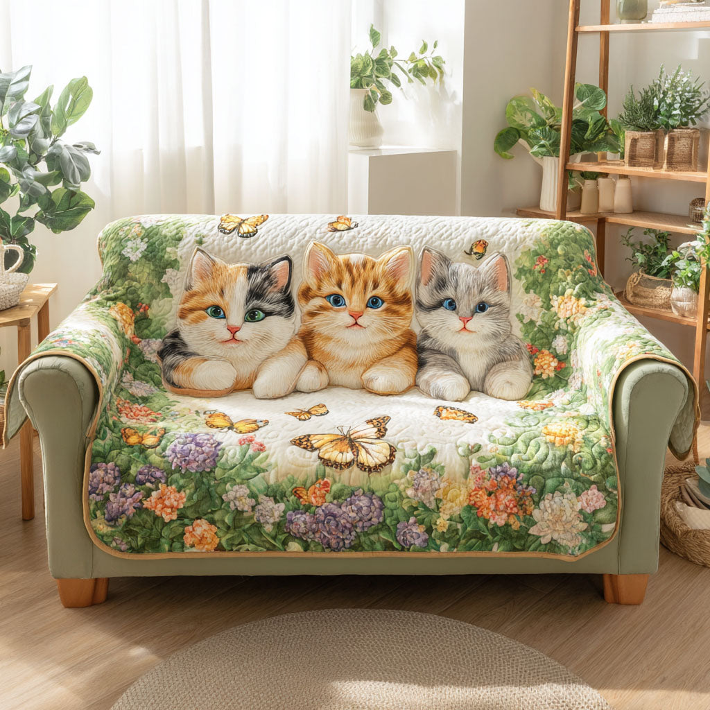 Floral Whiskers Quilted Sofa Cover Pet Picture Couch Protector Cat Lover Gift