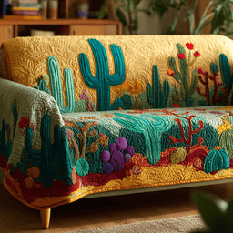 Cactus Horizon Quilted Sofa Cover Holiday Sofa Protector Best Gifts For Fathers