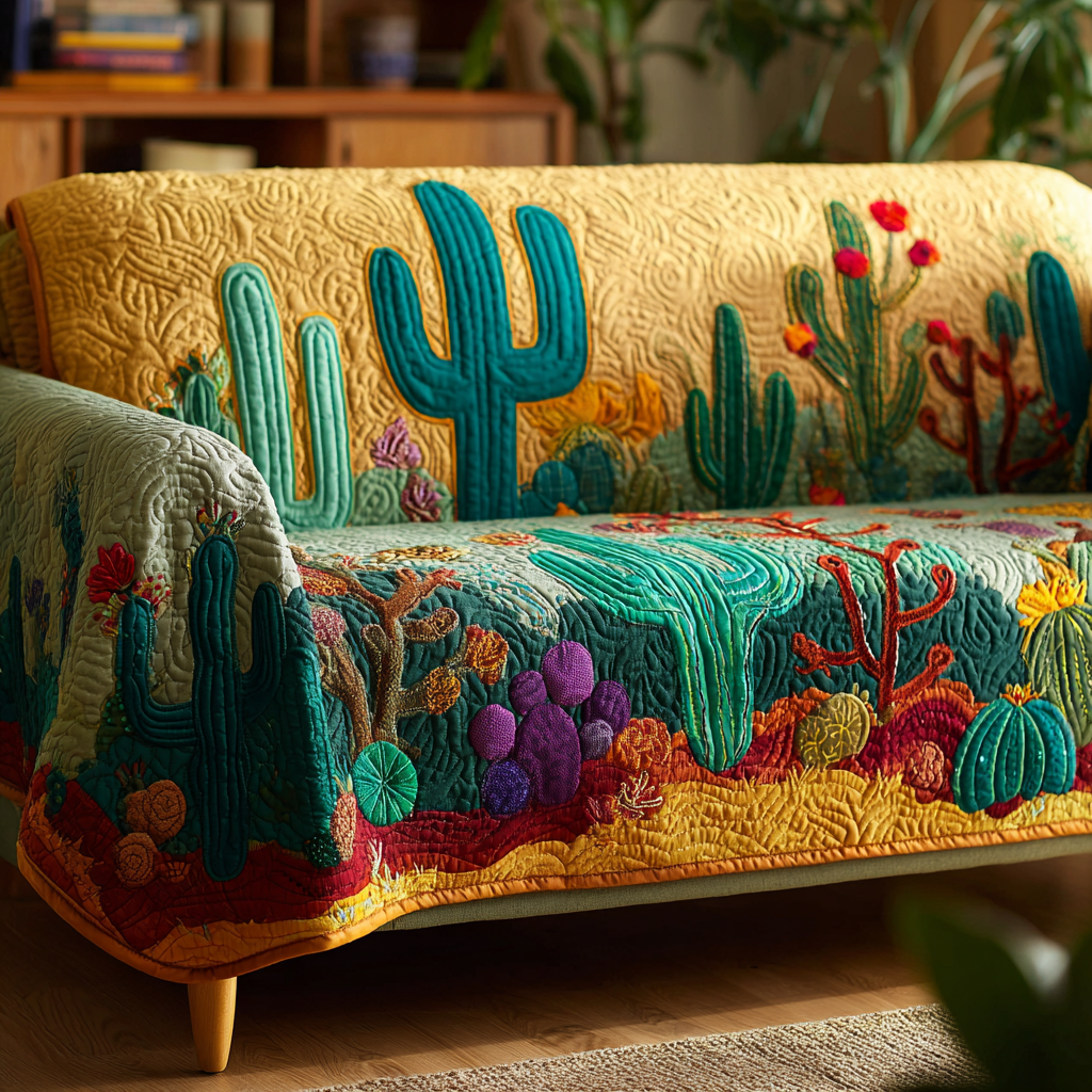 Cactus Horizon Quilted Sofa Cover Holiday Sofa Protector Best Gifts For Fathers