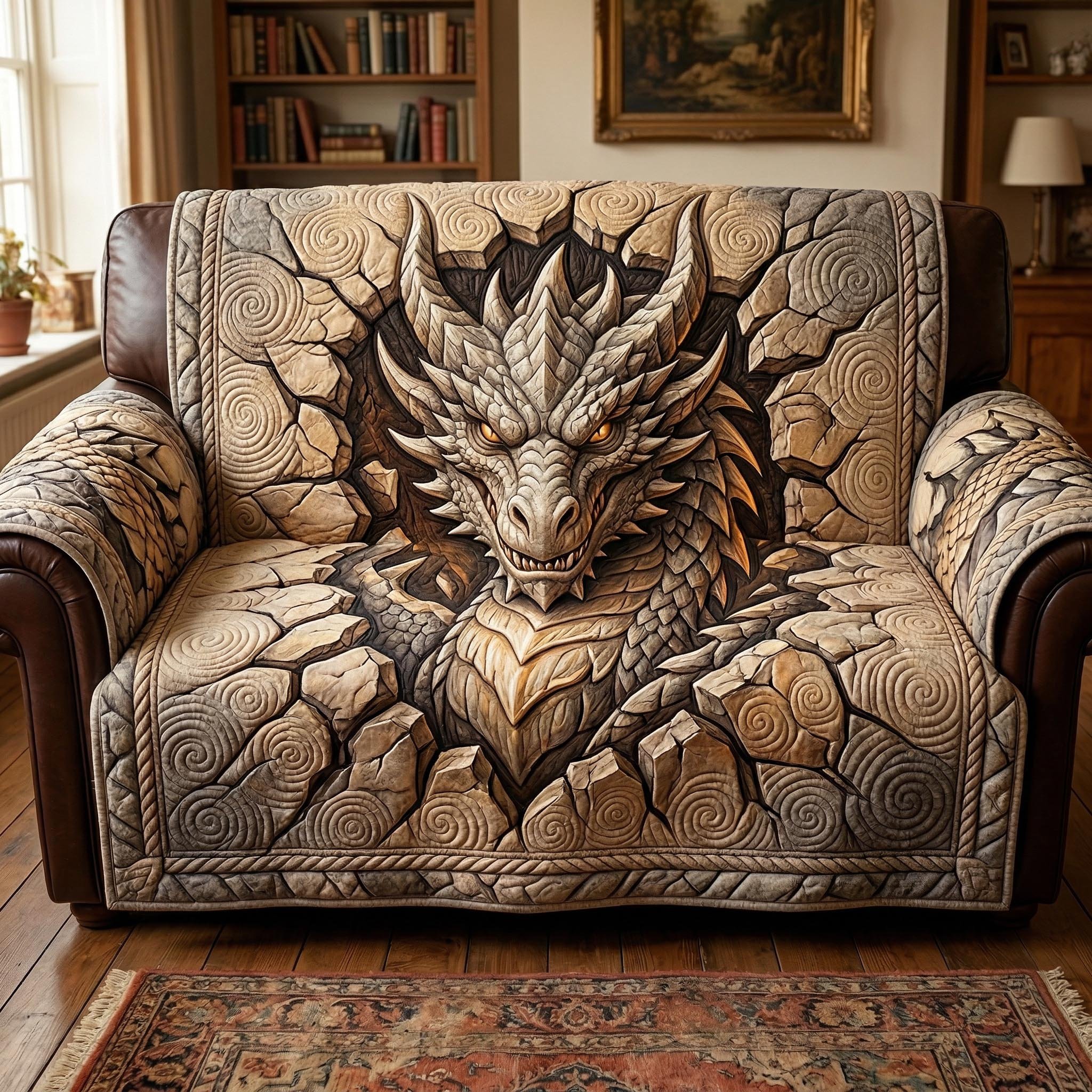 Dragon Guardian Quilted Sofa Cover House Decor Items Gift For Dragon Lovers