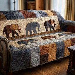 Elephant Family Quilted Sofa Cover Home Decor Items Gift For Elephant Lovers