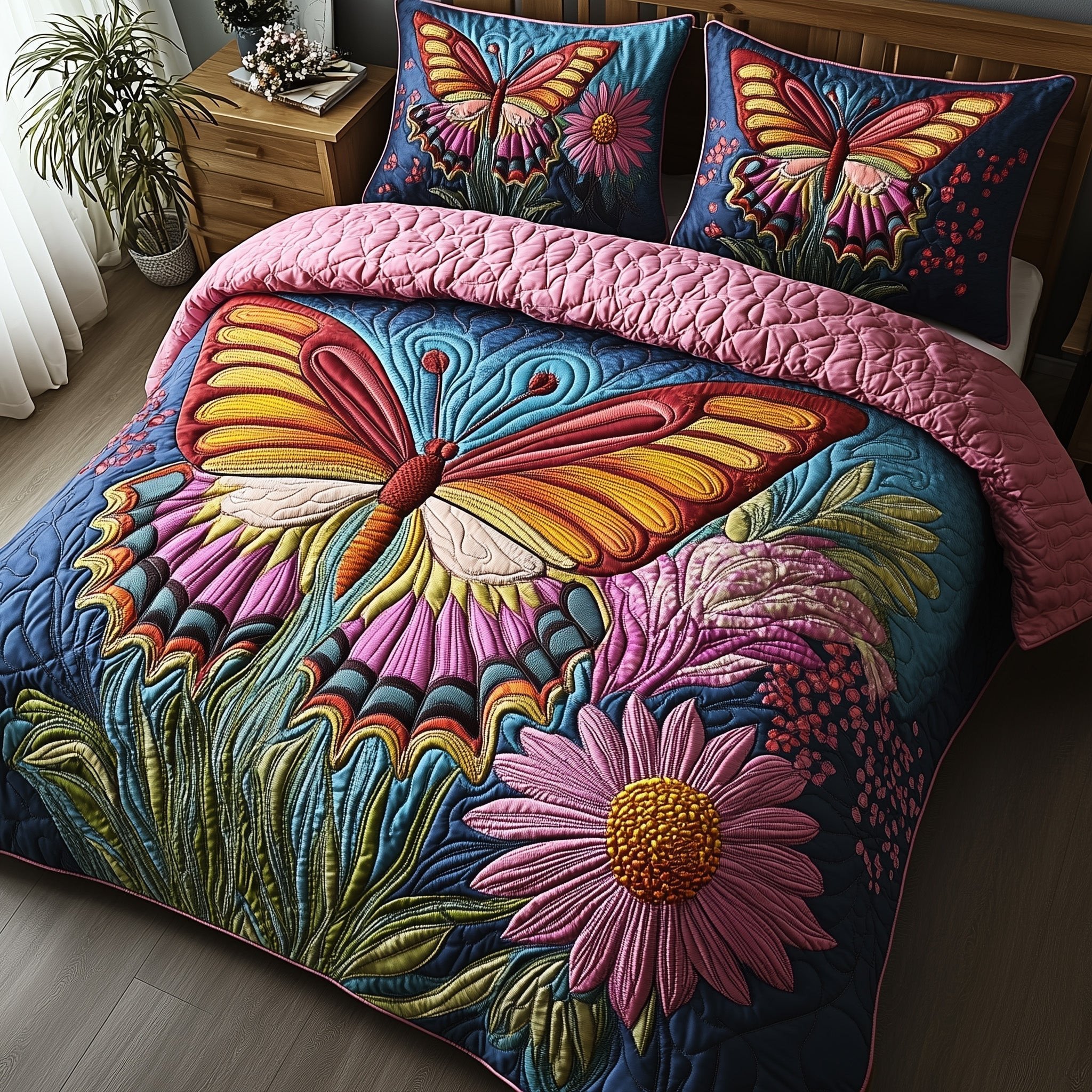 Butterfly Haven Quilted Bedding Set Aesthetic Room Ideas Gift For Butterfly Lovers