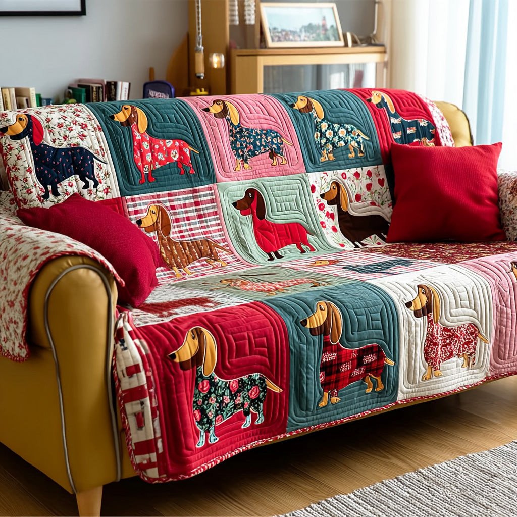 Dachshund Love Quilted Sofa Cover Dog Patchwork Cover Sofa Dog Lover Gift