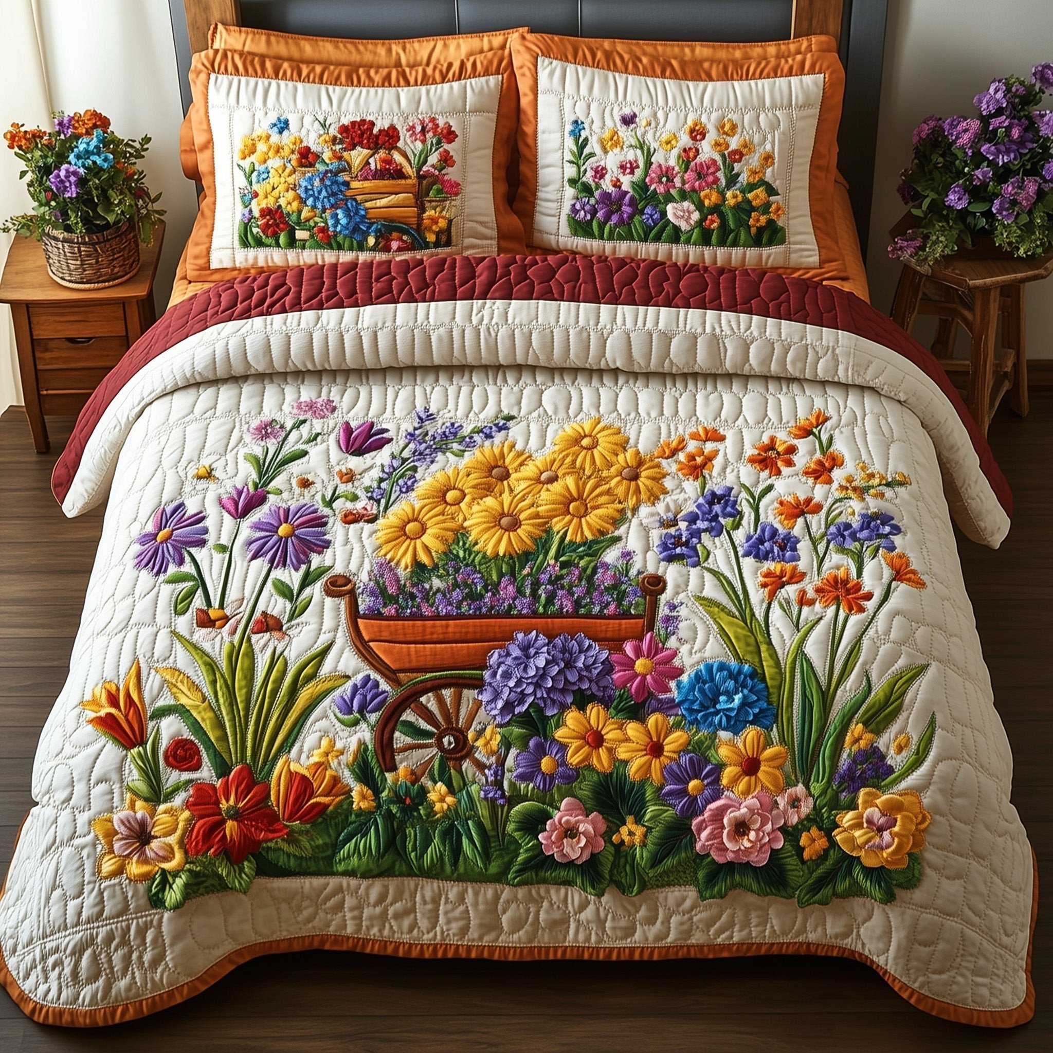 Blooming Garden Quilted Bedding Set House Decor Items Gifts For Housewarming