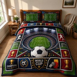 Football Champion Quilted Bedding Set World Cup Football Bedding Set Gift For Sports Lovers