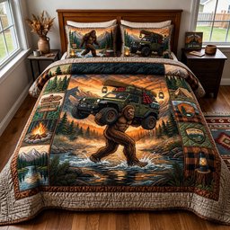 Forest Rider Quilted Bedding Set Bigfoot Bedding Set Gifts For Housewarming