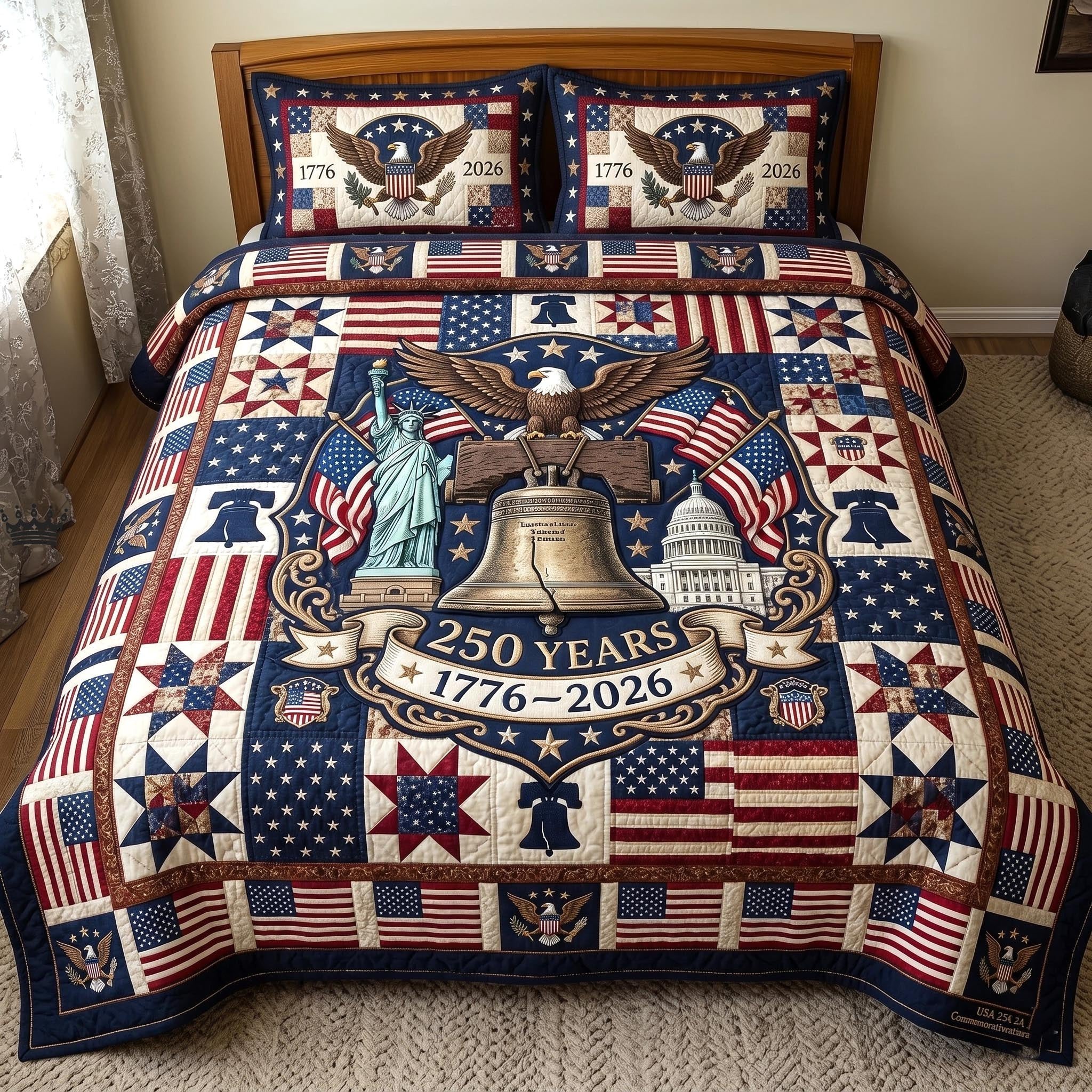 Liberty Bell Eagle Americana Quilted Bedding Set 250 Years Bedding Set Gifts For Her