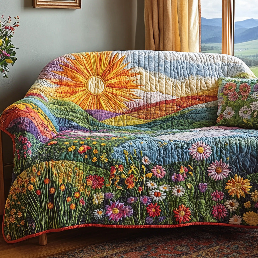 Floral Sunshine Hills Quilted Sofa Cover Cozy Sofa Decor Gifts For Women