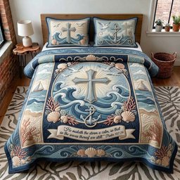 Anchor Cross Quilted Bedding Set Faith Bedding Set Christian Gift For Dad
