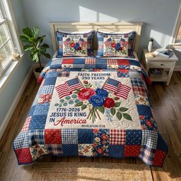 Faith Liberty Quilted Bedding Set Faith Freedom 250 Years Bedding Set Gift For Her
