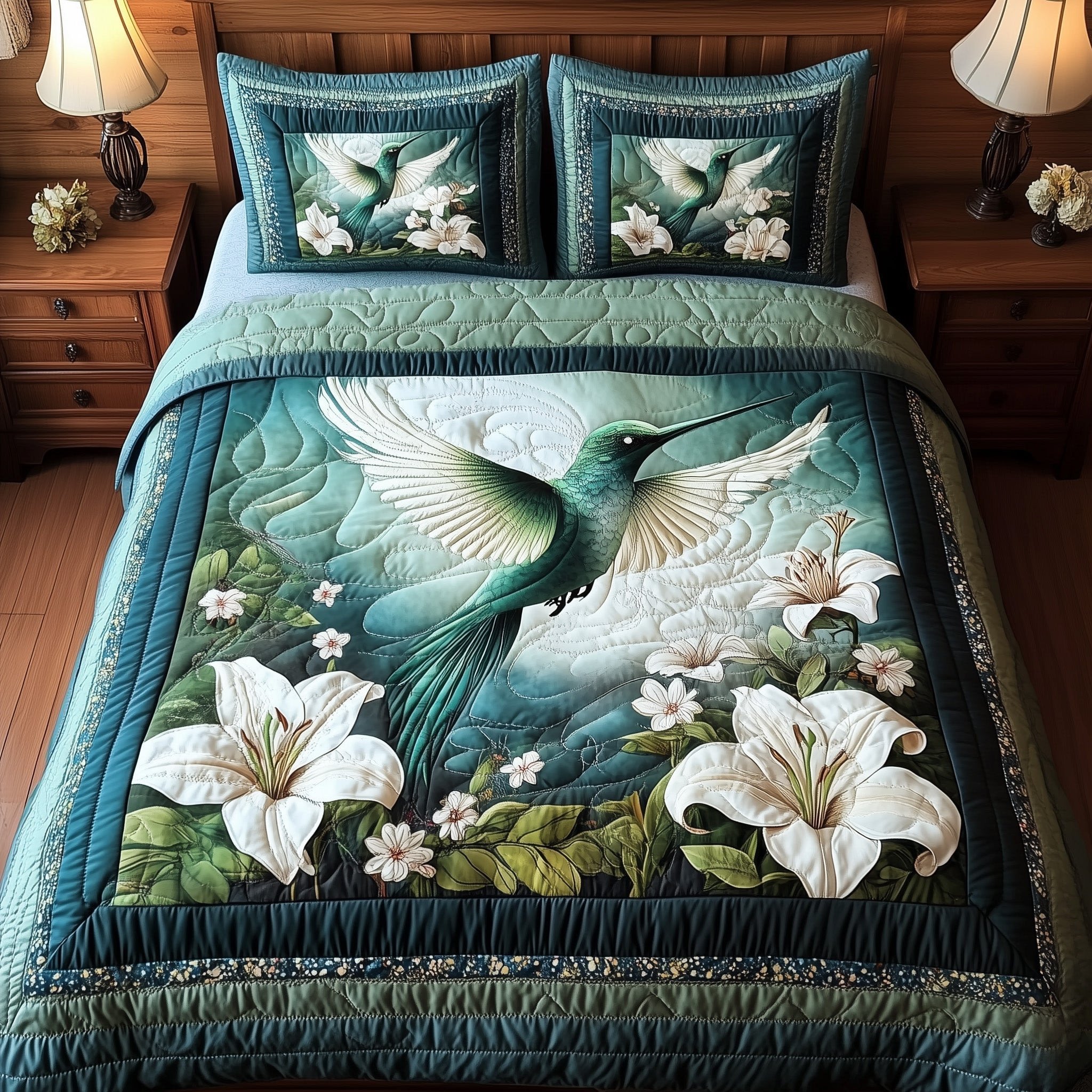 Forestlight Hummingbird Quilted Bedding Set Aesthetic Room Ideas Gifts For Couple