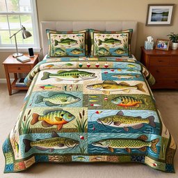 Lake Catch Quilted Bedding Set Fisherman King Comforter Sets Father_s Day Gifts