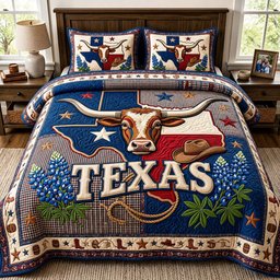 Longhorn Bloom Quilted Bedding Set Western Bull Cow Skull Bedspreads King Gift For Her