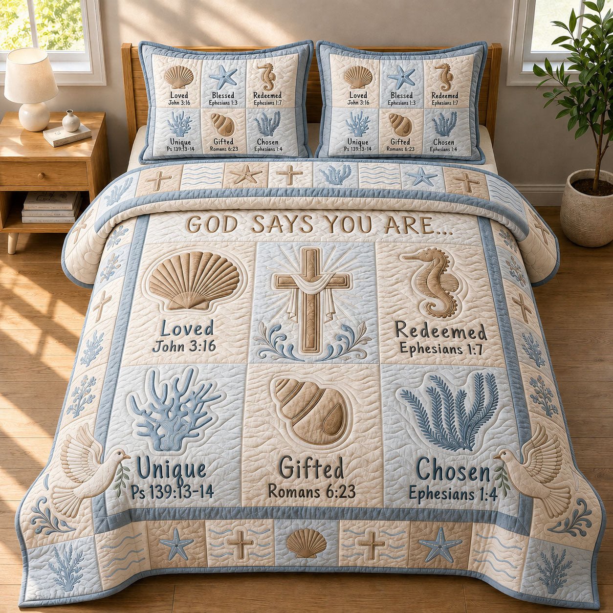God Says Your Are Quilted Bedding Set Christian Bedroom Decor Gifts For Girlfriend