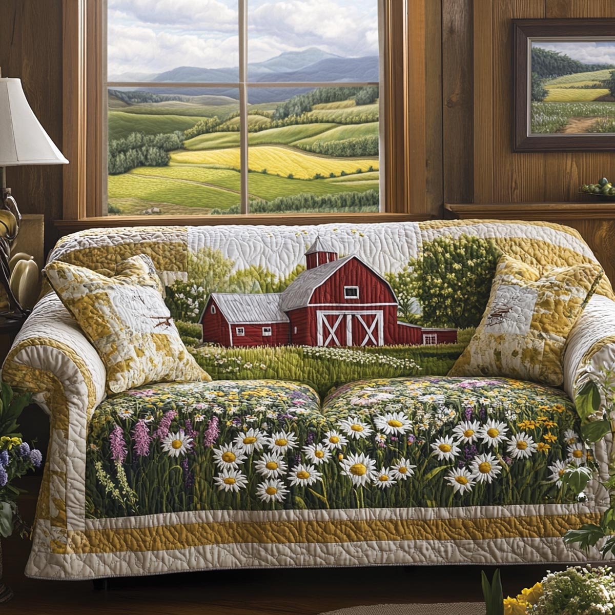 Farmhouse Bloom Quilted Sofa Cover Flower Garden Living Room Decor Gifts For Mom