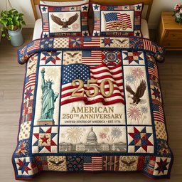 250th Anniversary Quilted Bedding Set United States Of America Bedroom Decor Gift For Dad