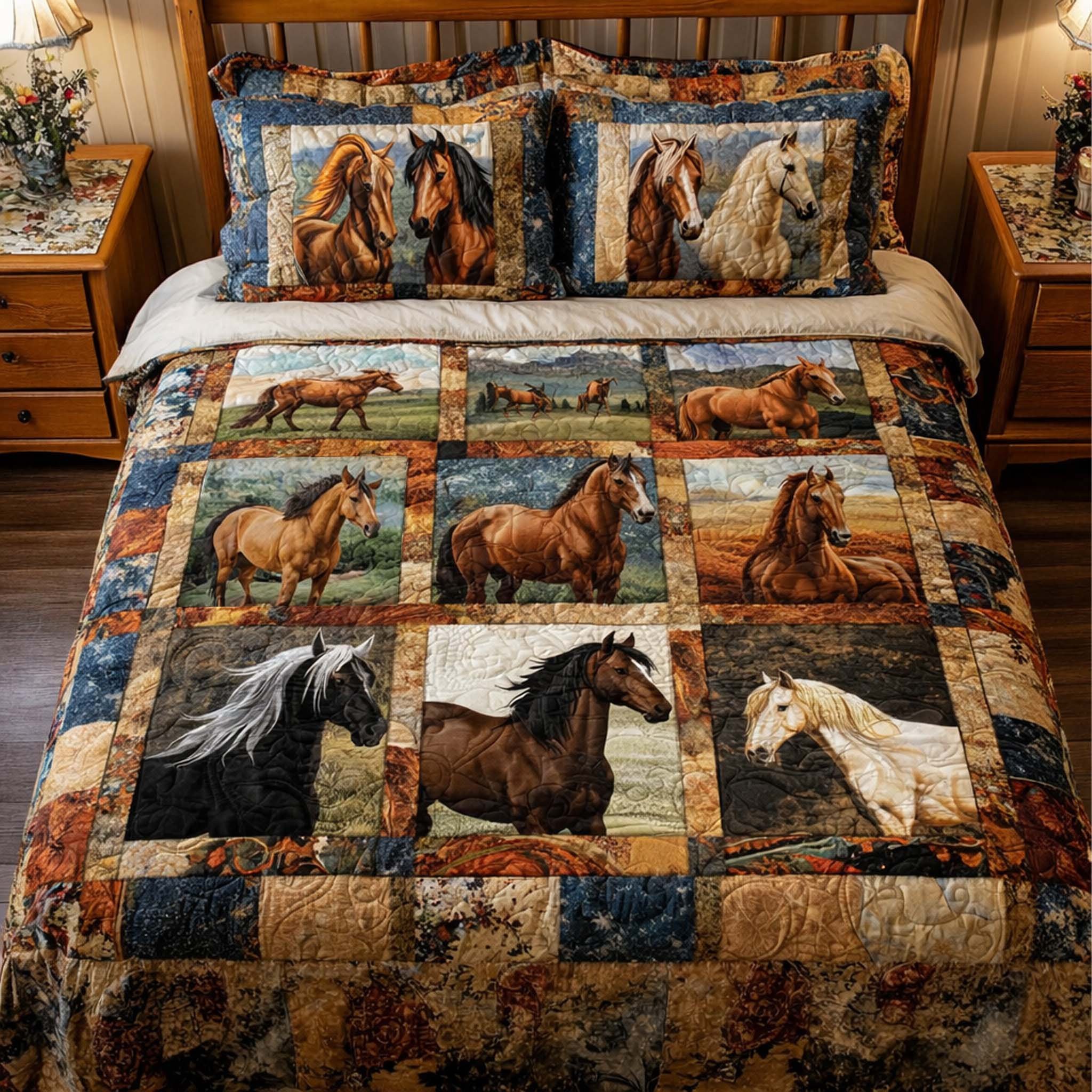 Horse Spirit Quilted Bedding Set Western Horse Best Duvet Covers Cowgirl Gifts_