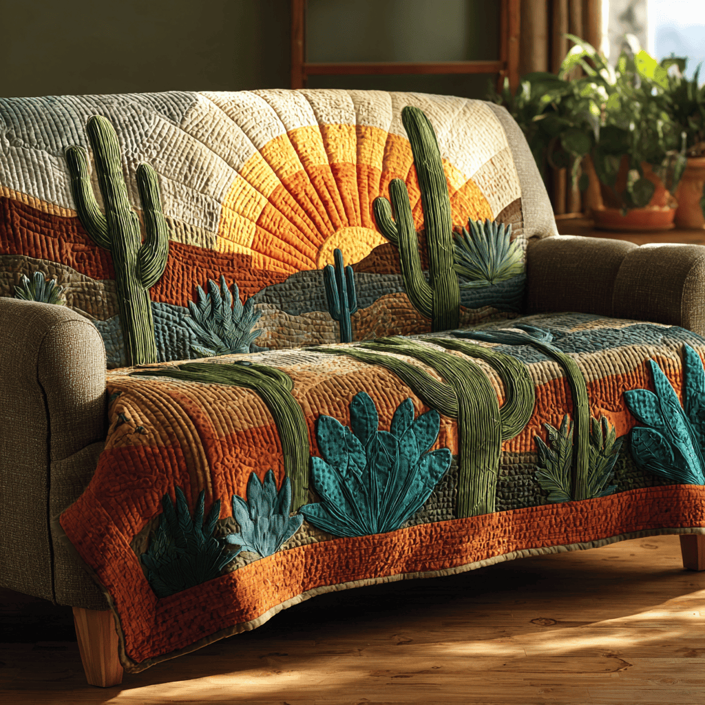 Cactus Bloom Quilted Sofa Cover Cactus Sofa Cover Southwest Style Gifts For Sister