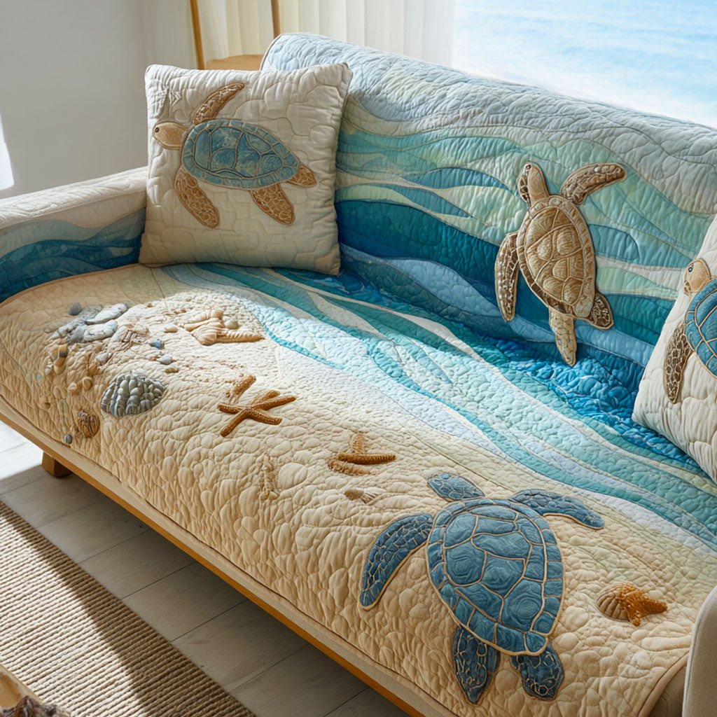 Coastal Bliss Quilted Sofa Cover Sea Wave Decor Sofa Cool Gifts For Couple