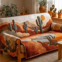 Canyon Blaze Quilted Sofa Cover Desert Sunset Cactus Sofa Quilt Gifts For Mom