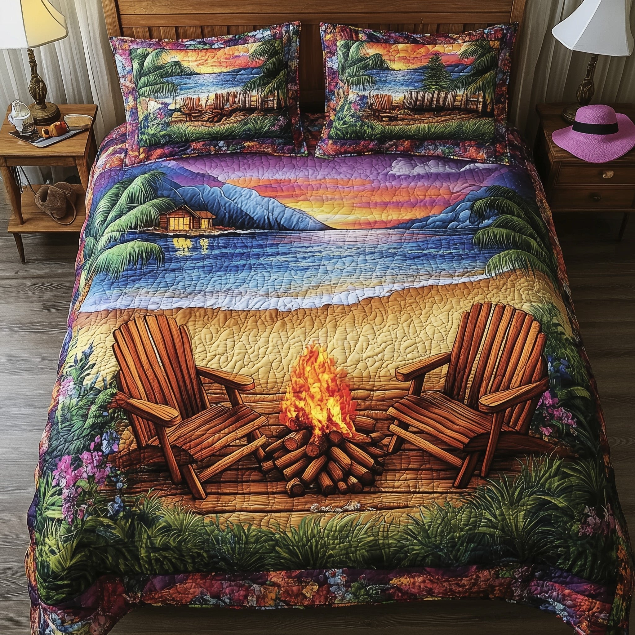 Harmony Beach Vibe Quilted Bedding Set Cozy Room Decor Gifts For Girlfriend
