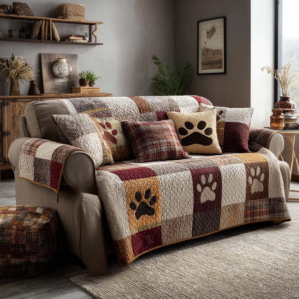 Cozy Paws Quilted Sofa Cover Furniture Protector Cover Birthday Gift For Women