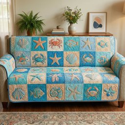 Coastal Breeze Quilted Sofa Cover Ocean Theme Furniture Protector Gifts For Mom