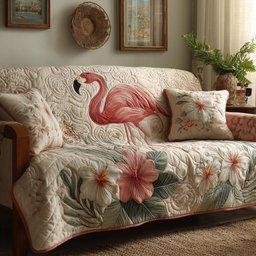 Flamingo Haven Quilted Sofa Cover House Decor Items Gifts For Girlfriend