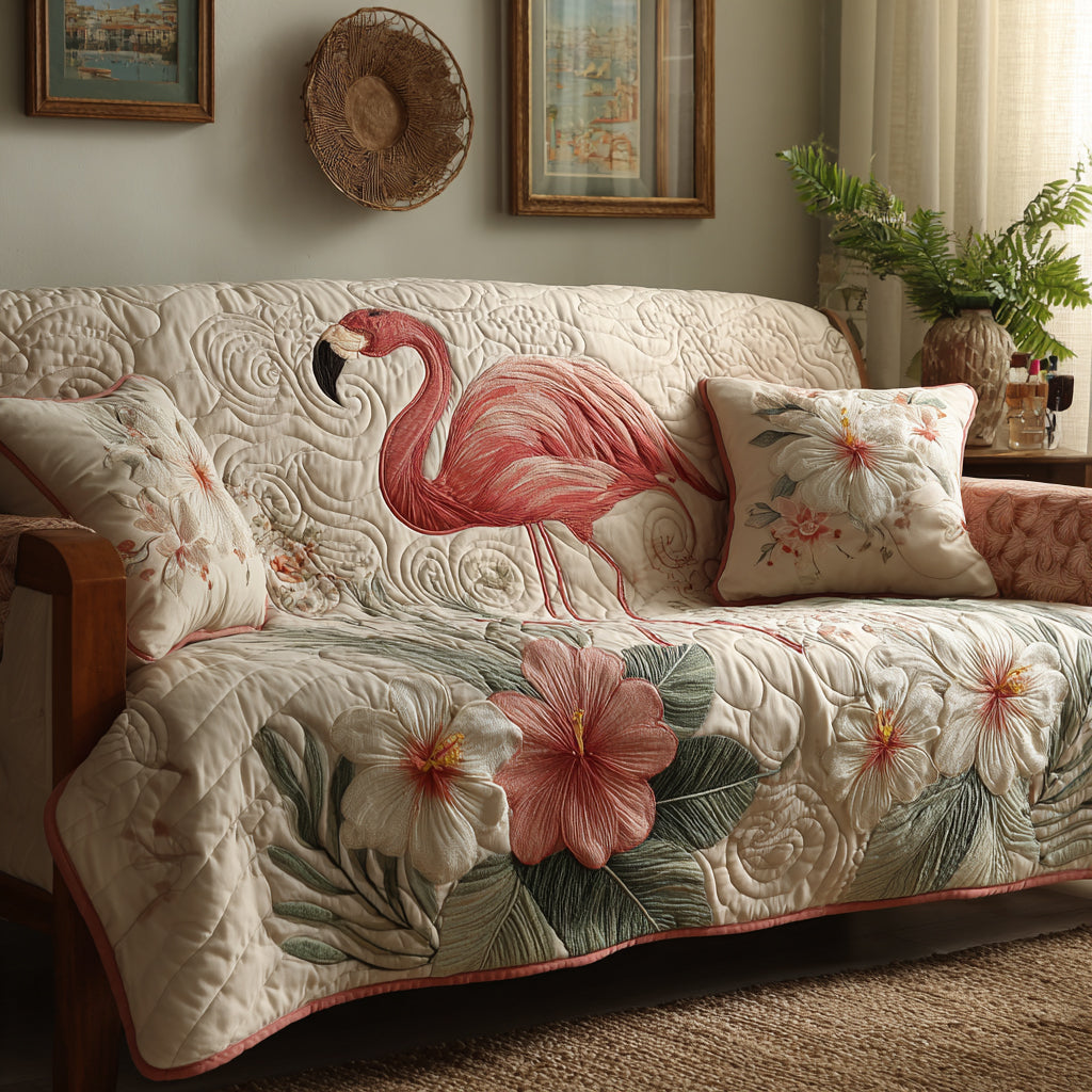 Flamingo Haven Quilted Sofa Cover House Decor Items Gifts For Girlfriend