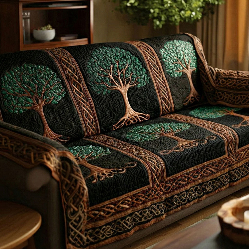 Emerald Nature Roots Quilted Sofa Cover Cozy Home Decor Gifts For Wife