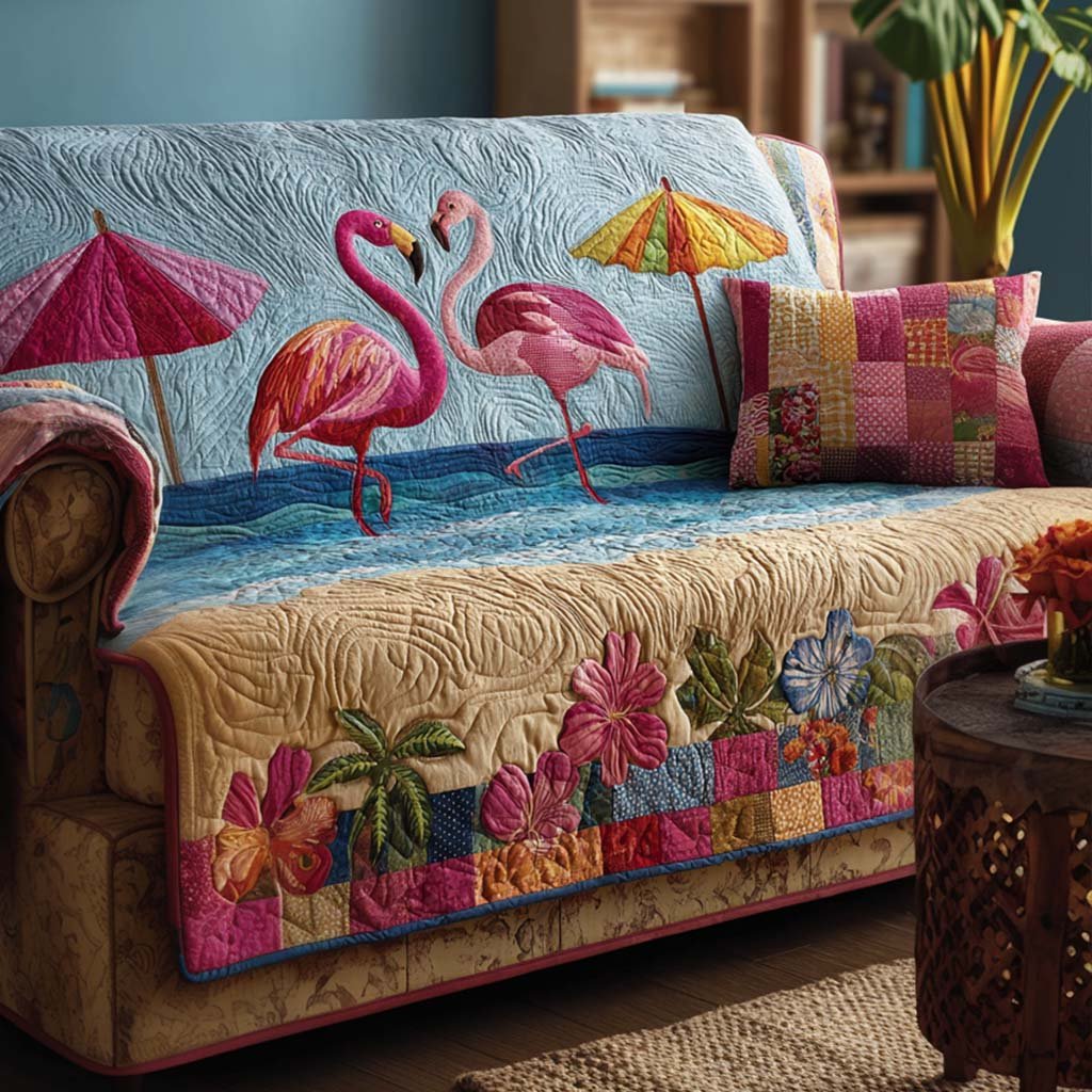 Flamingo Love Quilted Sofa Cover Pink Flamingo Floral Sofa Cover Gifts For Friends
