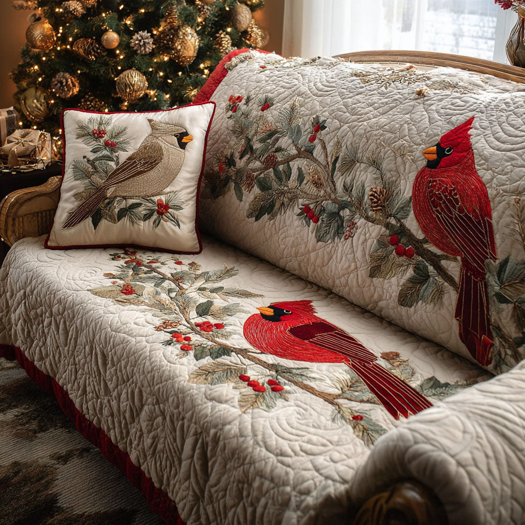 Cardinal Meadow Quilted Sofa Cover Unique Home Decor Cool Gift For Women