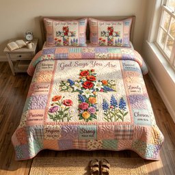 Faith Blossoms Quilted Bedding Set God Says You Are Bedroom Decor Christian Gift For Girlfriend