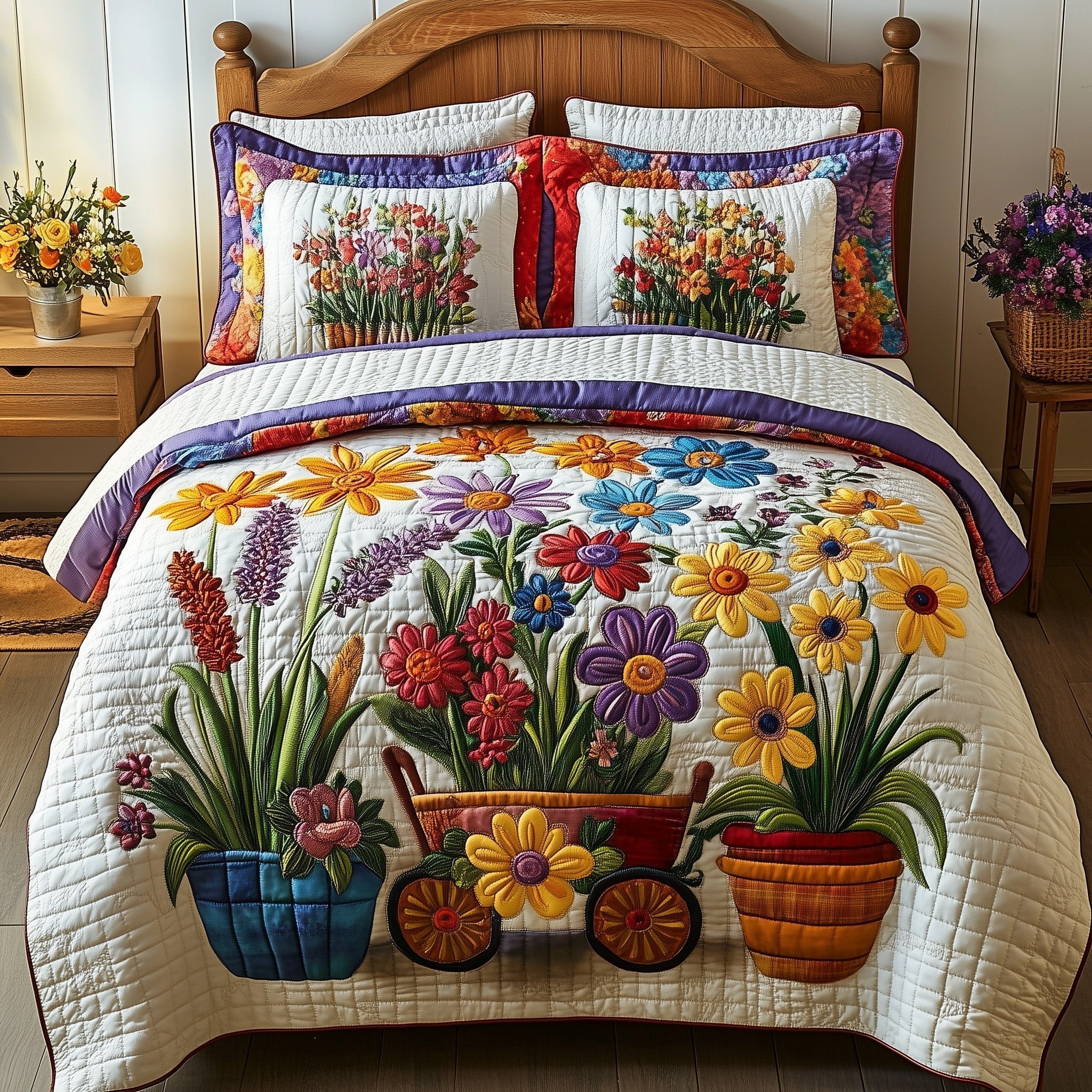Blooming Garden Quilted Bedding Set Aesthetic Room Ideas Gifts For Sister