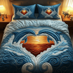 Dolphin Couple Quilted Bedding Set Home Decor Ideas Gift For Dolphin Lovers