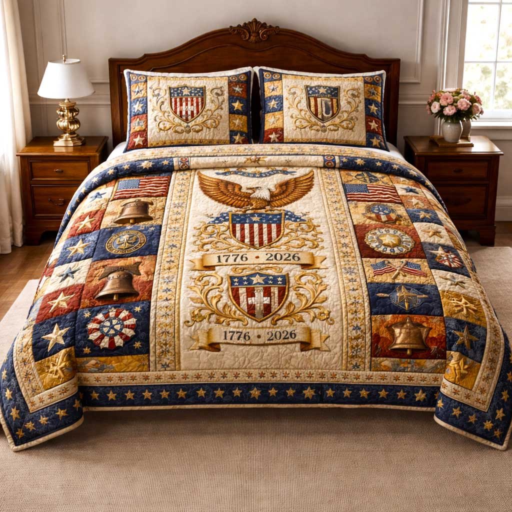American Pride Quilted Bedding Set Patriotic USA Eagle Blanket Set Patriotic Gift Ideas