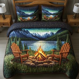Aurora Campfire Night Quilted Bedding Set Retro Bedding Set Gift For Brother