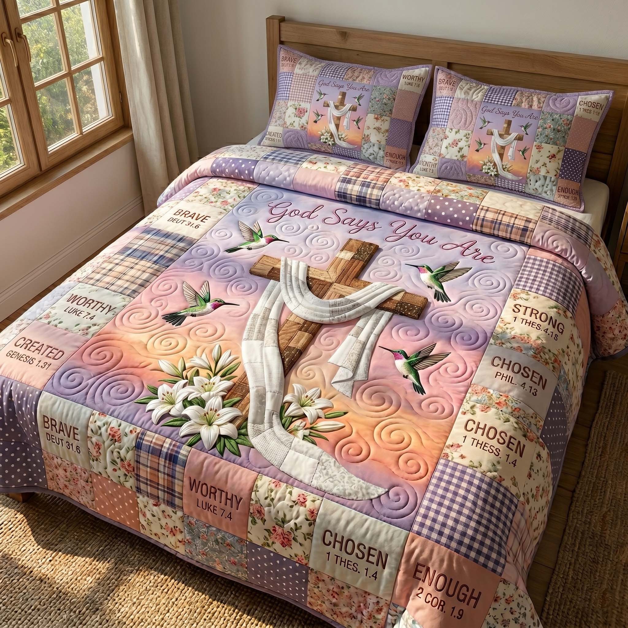 Faith Blossoms Quilted Bedding Set God Says You Are Bedding Set Christian Gifts For Her
