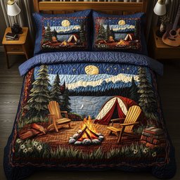 Campfire Dreams Quilted Bedding Set Cozy Camping Night Bedroom Decor Gift For Brother