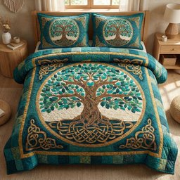 Celtic Emerald Quilted Bedding Set Aesthetic Bedroom Ideas Gifts For Best Friend
