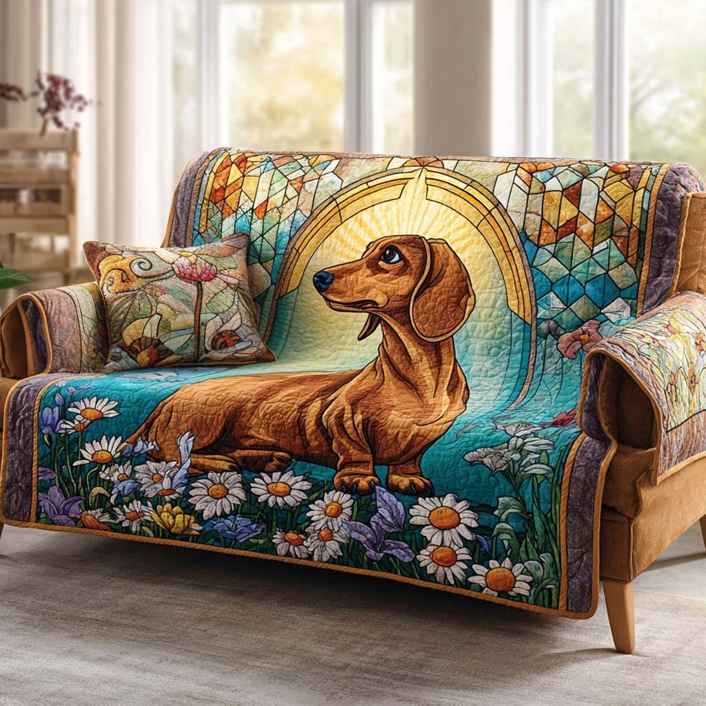 Dachshund Light Quilted Sofa Cover Cozy Puppy Sofa Cover Dog Mom Gift