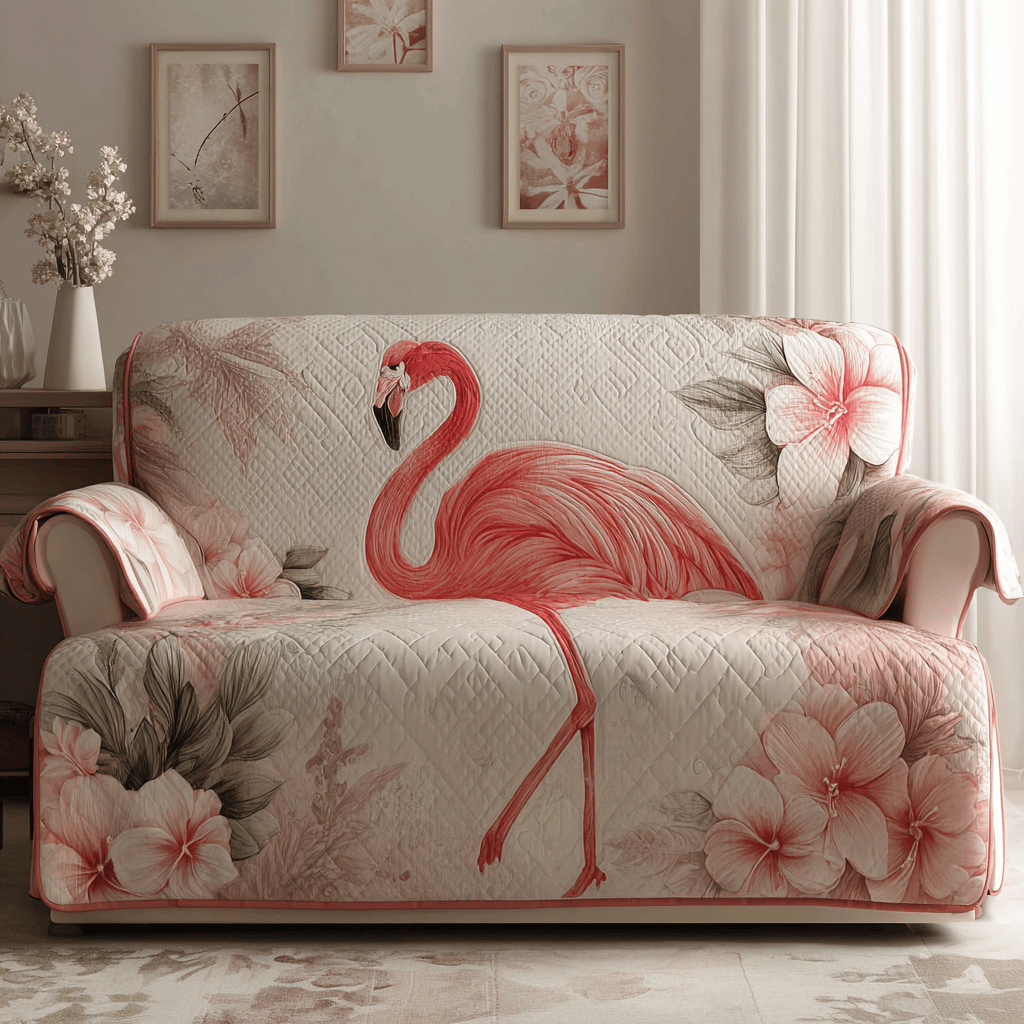 Flamingo Breeze Quilted Sofa Cover Tropical Cover Sofa Gifts For Girlfriend