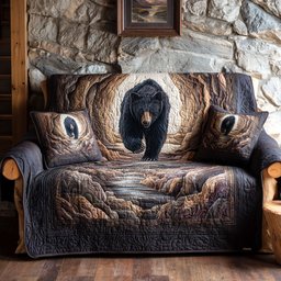 Cave Guardian Quilted Sofa Cover Black Bear Sofa Cover Gift Ideas For Dad